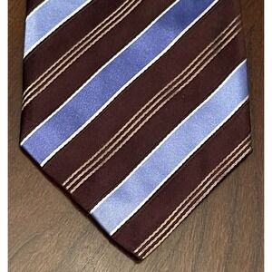 Mario Borelli Blue Brown Hand Made 100% Silk Men’s Neck Tie Made In Usa